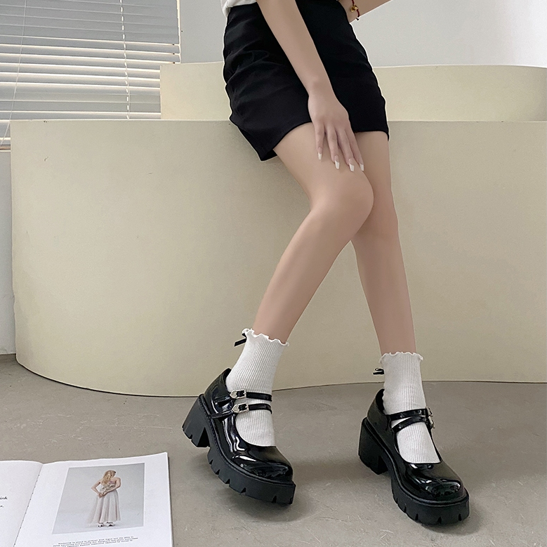 Giày Lolita Oxford khuy Trái Tim đế răng cưa cao 6cm