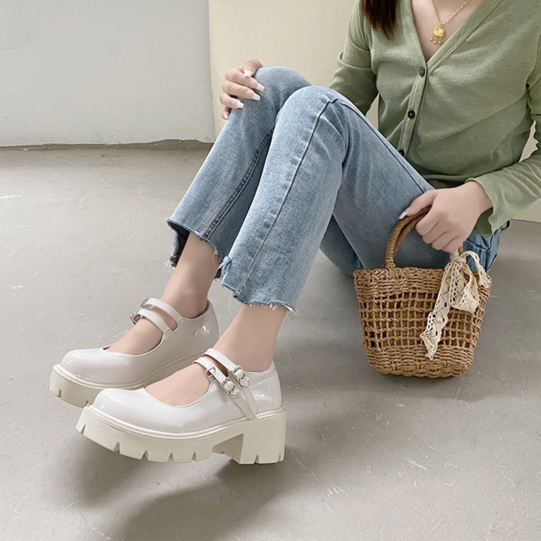 Giày Lolita Oxford khuy Trái Tim đế răng cưa cao 6cm