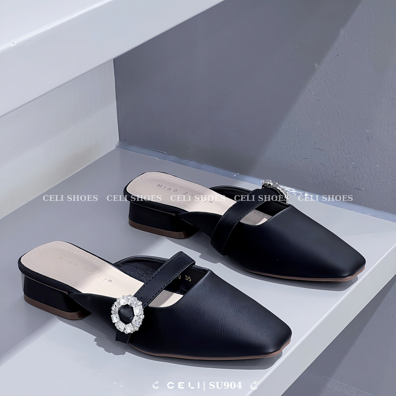 Giày sục nữ Celi Shoes 2p gót vuông da trơn SU904