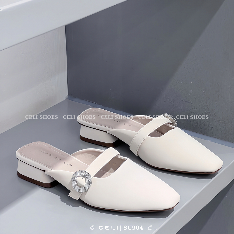 Giày sục nữ Celi Shoes 2p gót vuông da trơn SU904