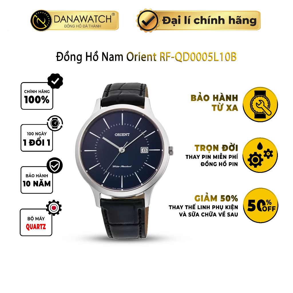 Đồng hồ nam Orient RF-QD0005L10B dây da thiết kế mặt số xanh đơn giản lịch sự thu hút mọi ánh nhìn