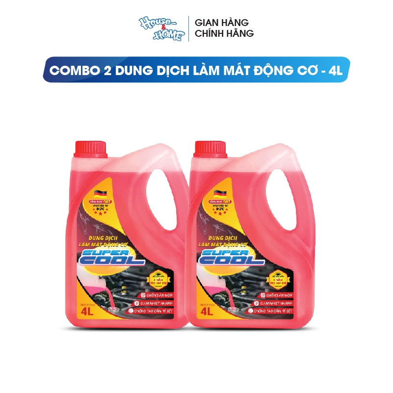 Combo 2 nước làm mát động cơ oto Super Cool màu hồng dung tích 4 lít
