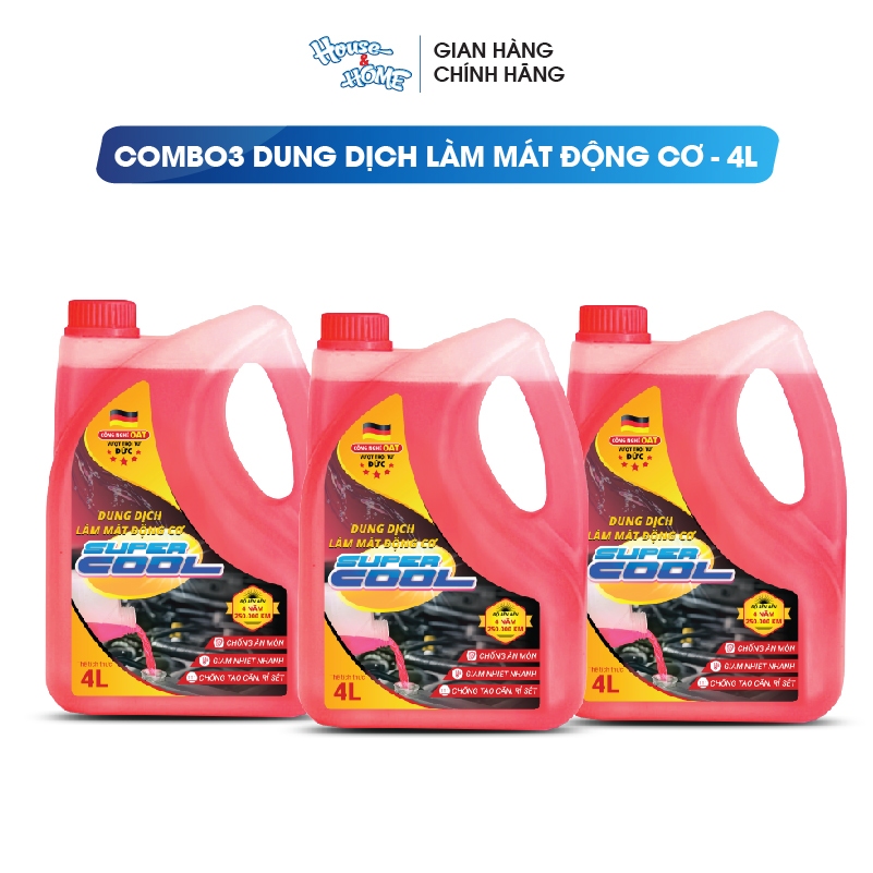Combo 3 nước làm mát động cơ oto Super Cool màu hồng dung tích 4 lít