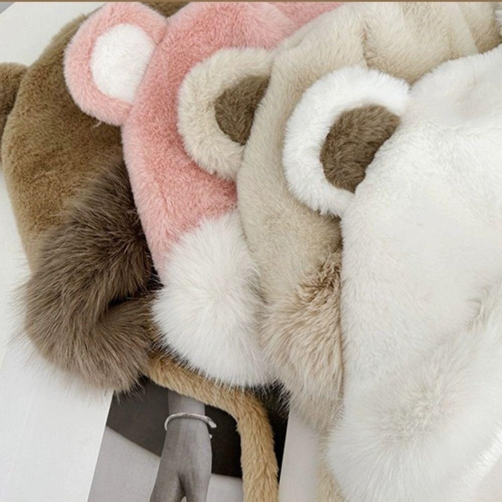 Mũ Len Lông Cừu Dày Dặn Bảo Vệ Tai Họa Tiết Gấu Dễ Thương Dành Cho Nữ