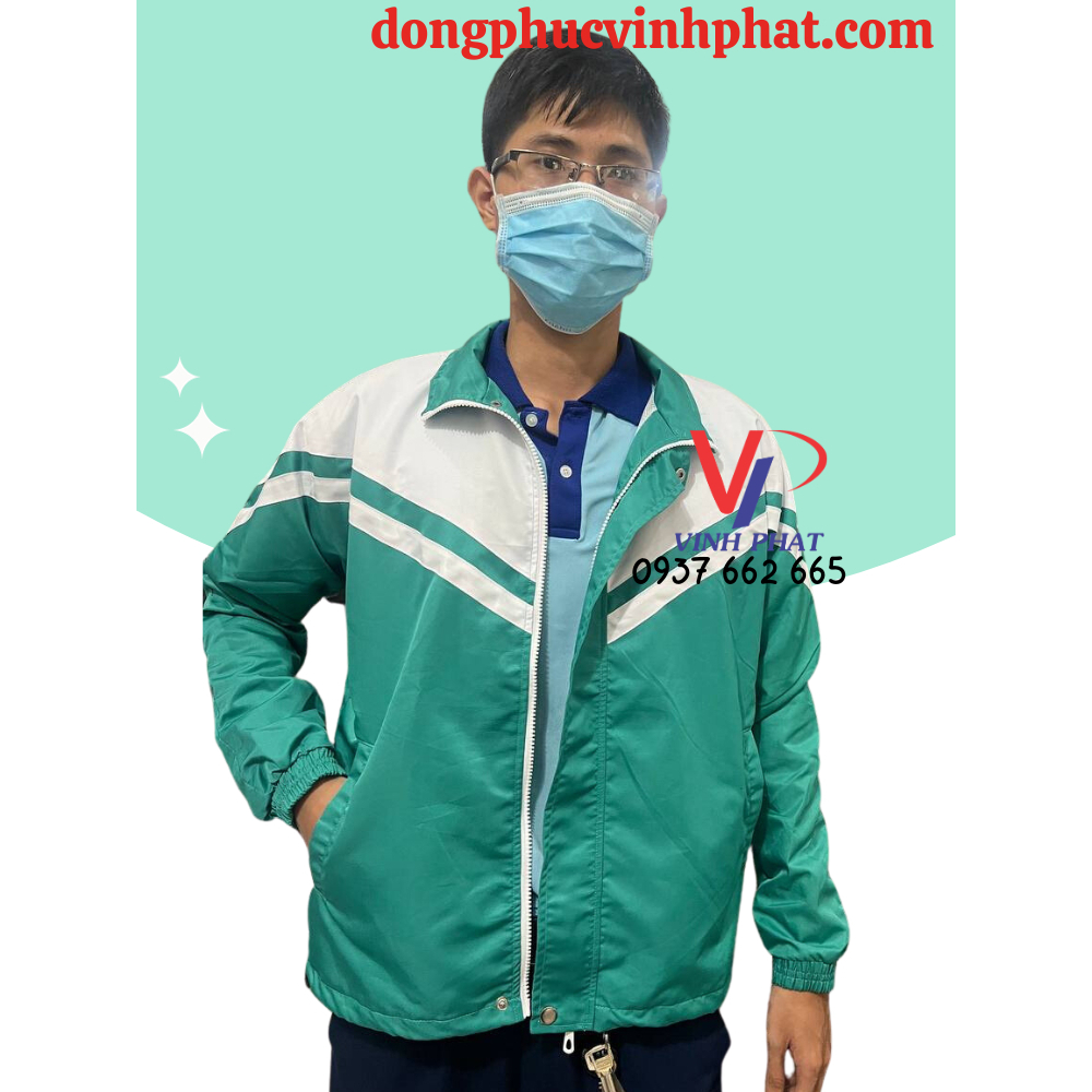 Áo Khoác Mùa Đông Dành Cho Học Sinh-Vải Micro Trắng Phối Xanh Chống Thấm Cao Cấp-Hình Thật