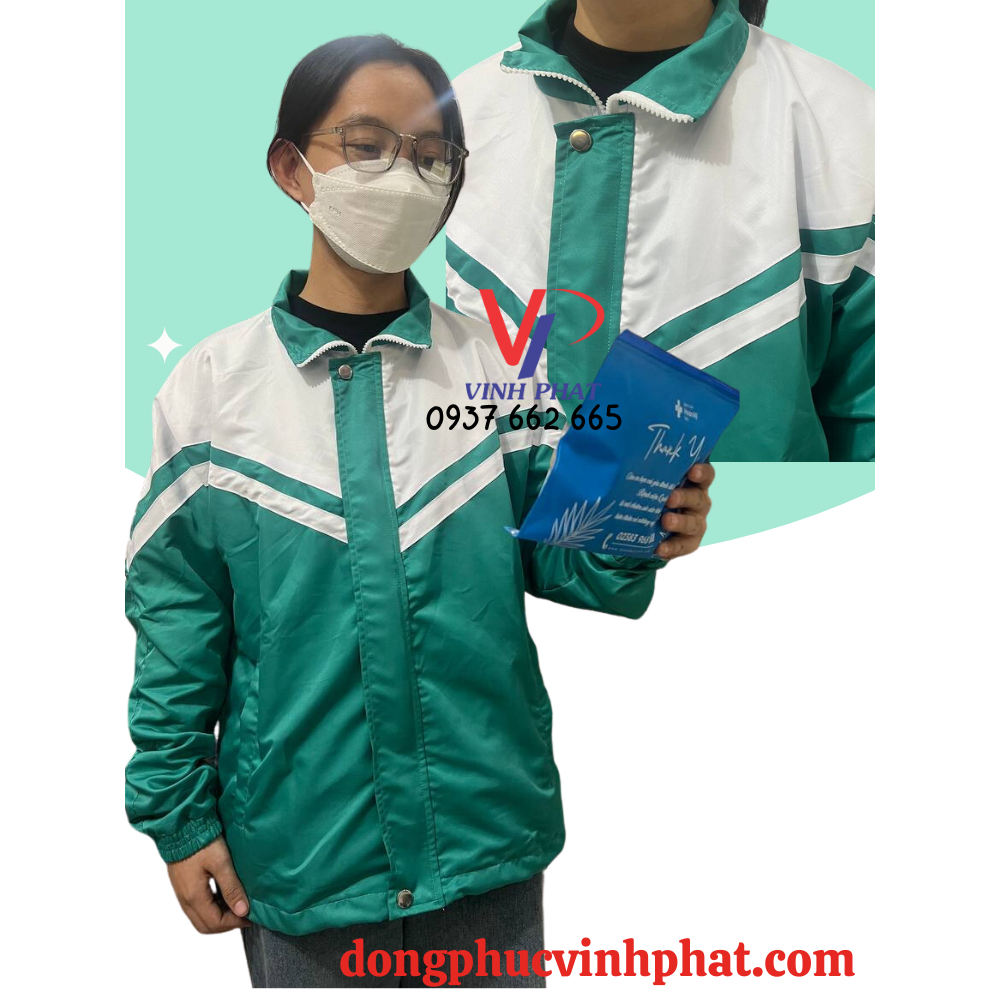 Áo Khoác Mùa Đông Dành Cho Học Sinh-Vải Micro Trắng Phối Xanh Chống Thấm Cao Cấp-Hình Thật