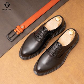 Giày Da Bò Nam OXFORD 2042 POLYTINO Giày Tây Công Sở Tăng Chiều Cao Đế Cao Su Bảo Hành 12 Tháng