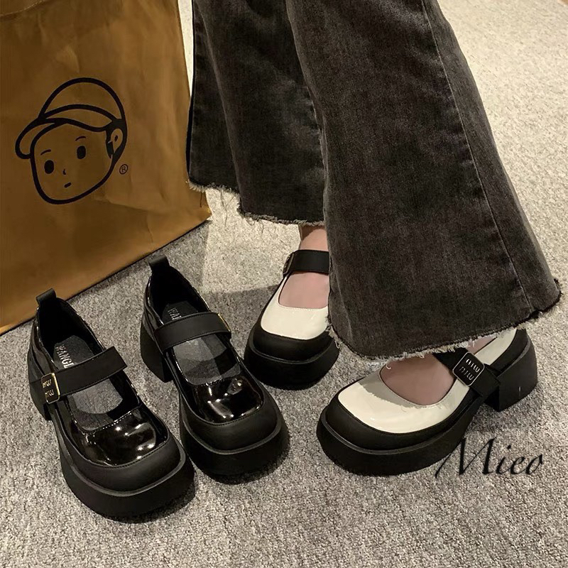 Giày Búp Bê Miu khoá dán vuông đế liền trend 2023