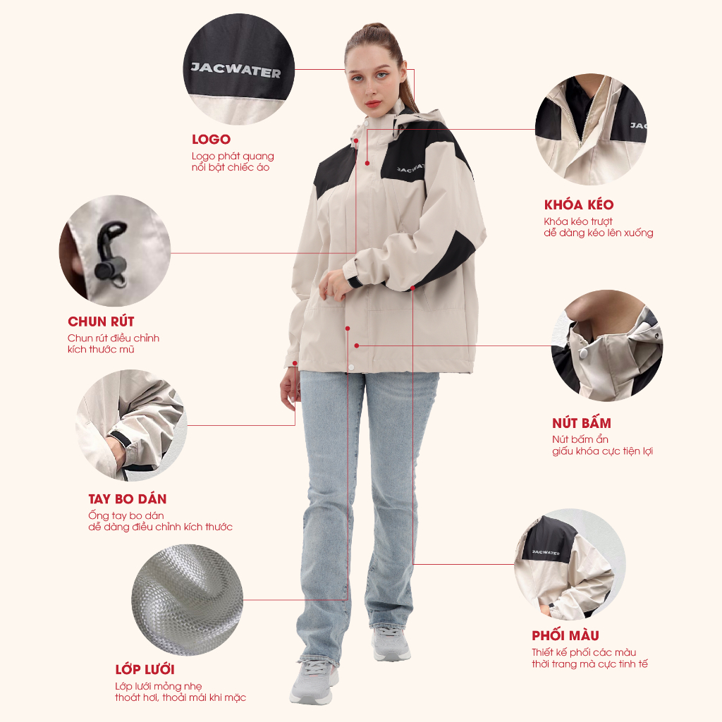 Áo gió Jacket phối màu thời trang unisex 2 lớp Jacwater
