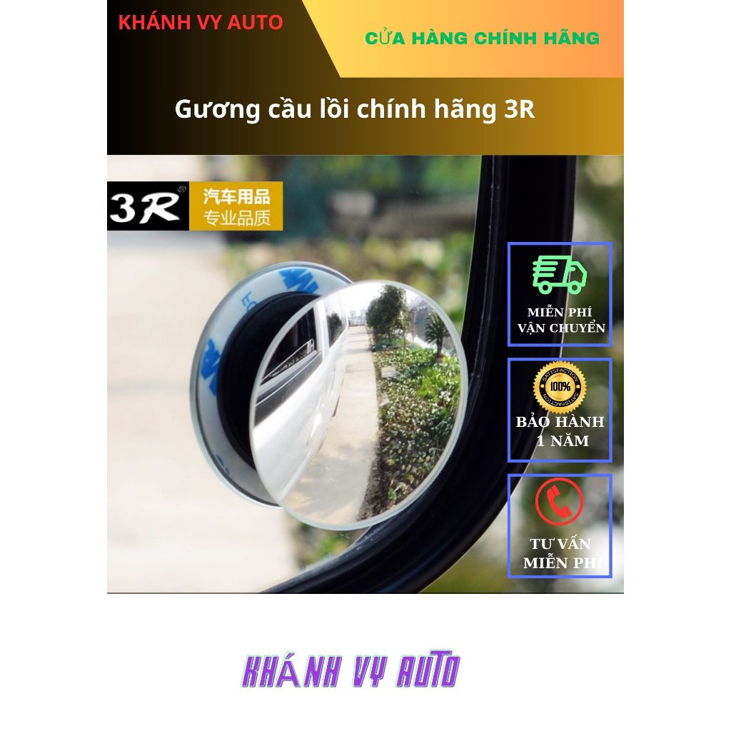 Bộ 2 gương cầu lồi gắn xe ô tô cao cấp chính hãng 3R xoay 360, Xoá Điểm Mù, dễ quan sát