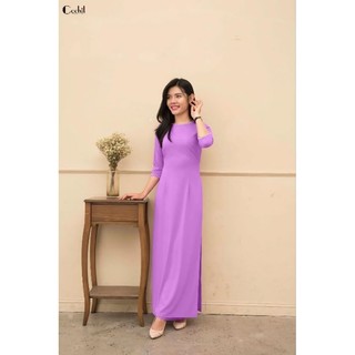 Bộ áo dài lụa nhật trơn đính ngọc