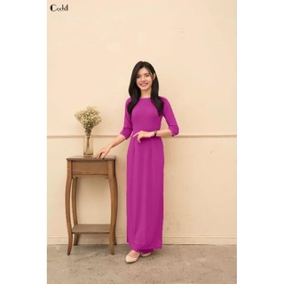 Bộ áo dài lụa nhật trơn đính ngọc