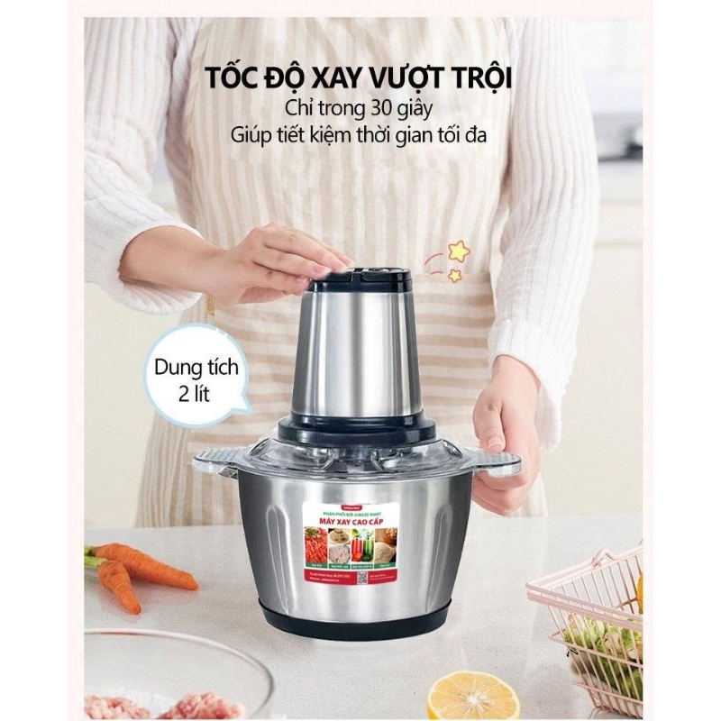 Máy Xay thịt 2 lít, máy xay đa năng inox 304, bảo hành 12 tháng