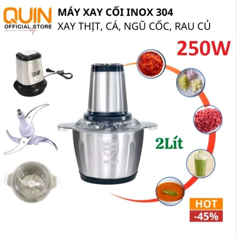 Máy Xay thịt 2 lít, máy xay đa năng inox 304, bảo hành 12 tháng
