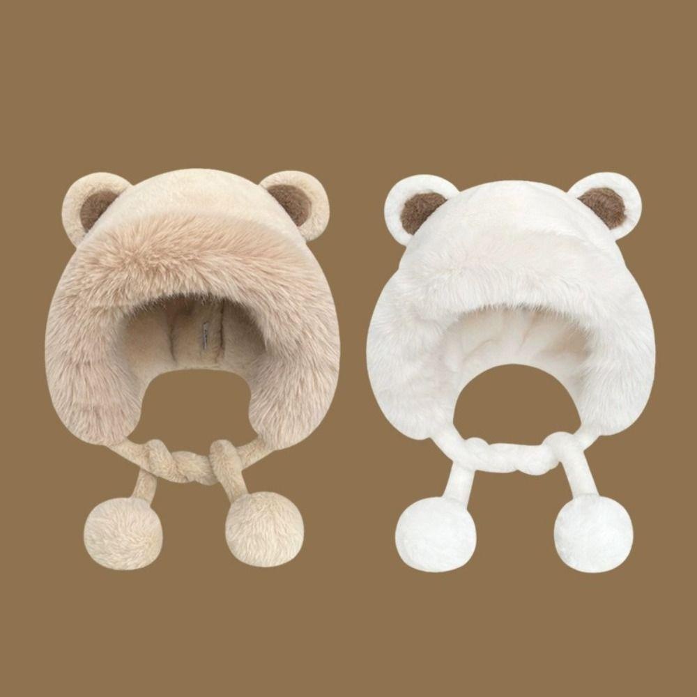 Mũ Len Lông Cừu Dày Dặn Bảo Vệ Tai Họa Tiết Gấu Dễ Thương Dành Cho Nữ