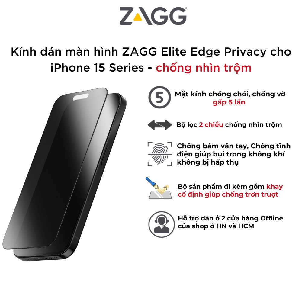 Kính dán màn hình iPhone 15 Series - ZAGG Plus Edge - 100112432 - Hàng Chính Hãng