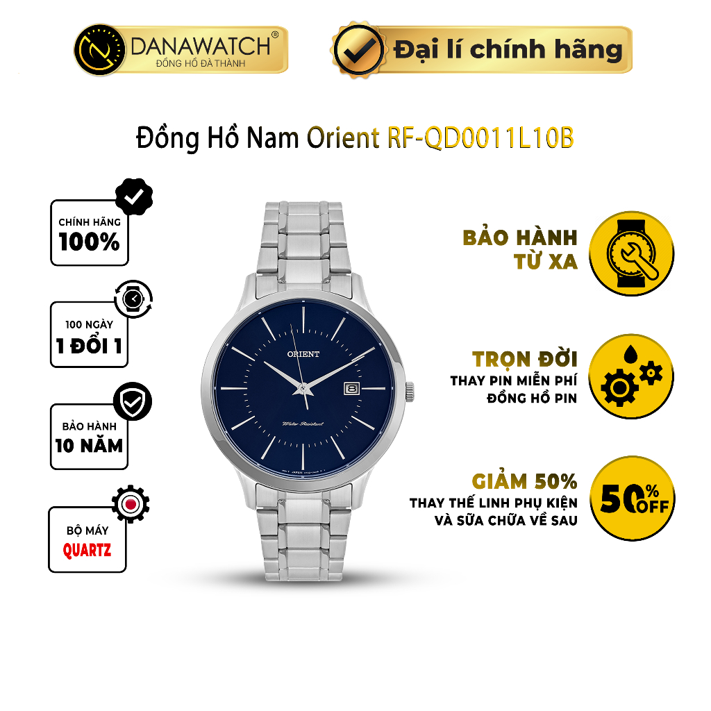 Đồng hồ nam Orient RF-QD0011L10B cao cấp dây kim loại phong cách đơn giản hiện đại mặt kính sapphire chống nước cao
