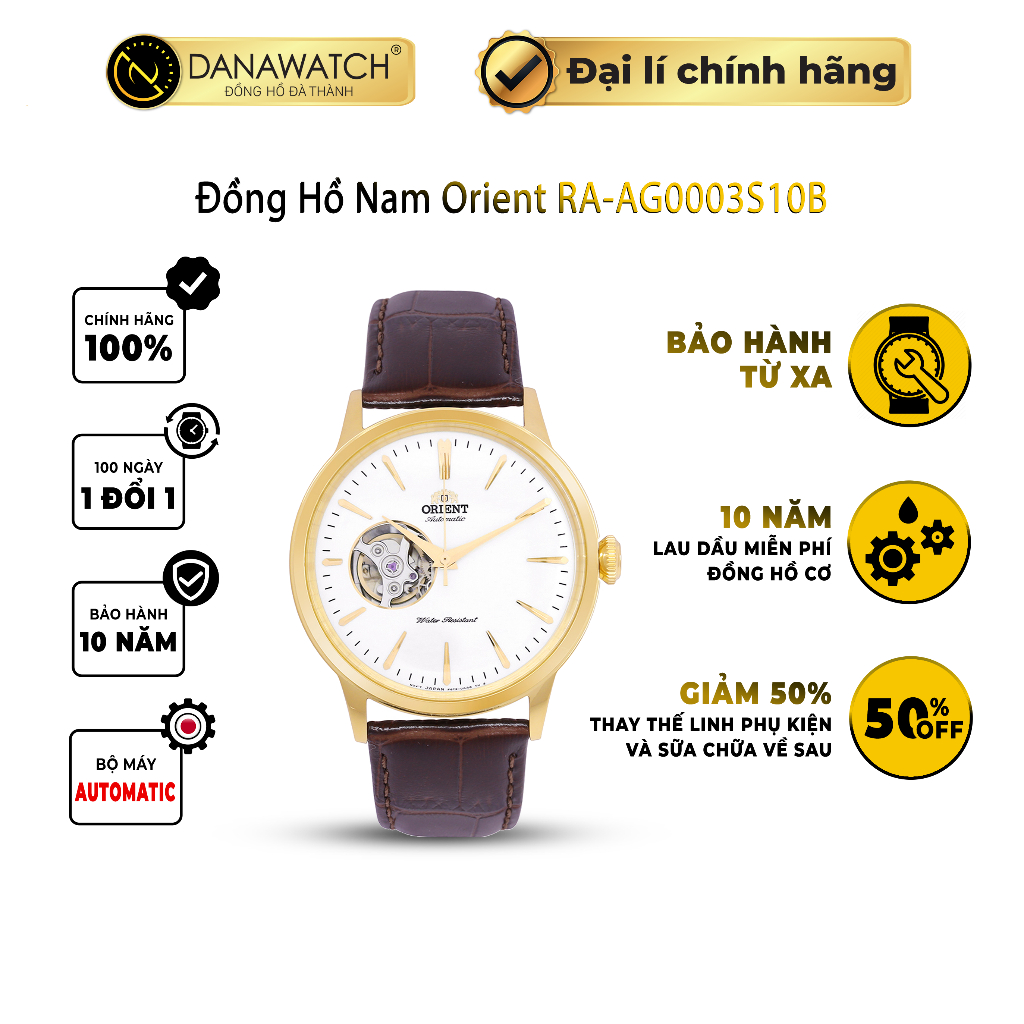 Đồng hồ Orient Bambino Open Heart RA-AG0003S10B đẹp thiết kế ô kính trong suốt cùng chuyển động bánh răng đầy nam tính