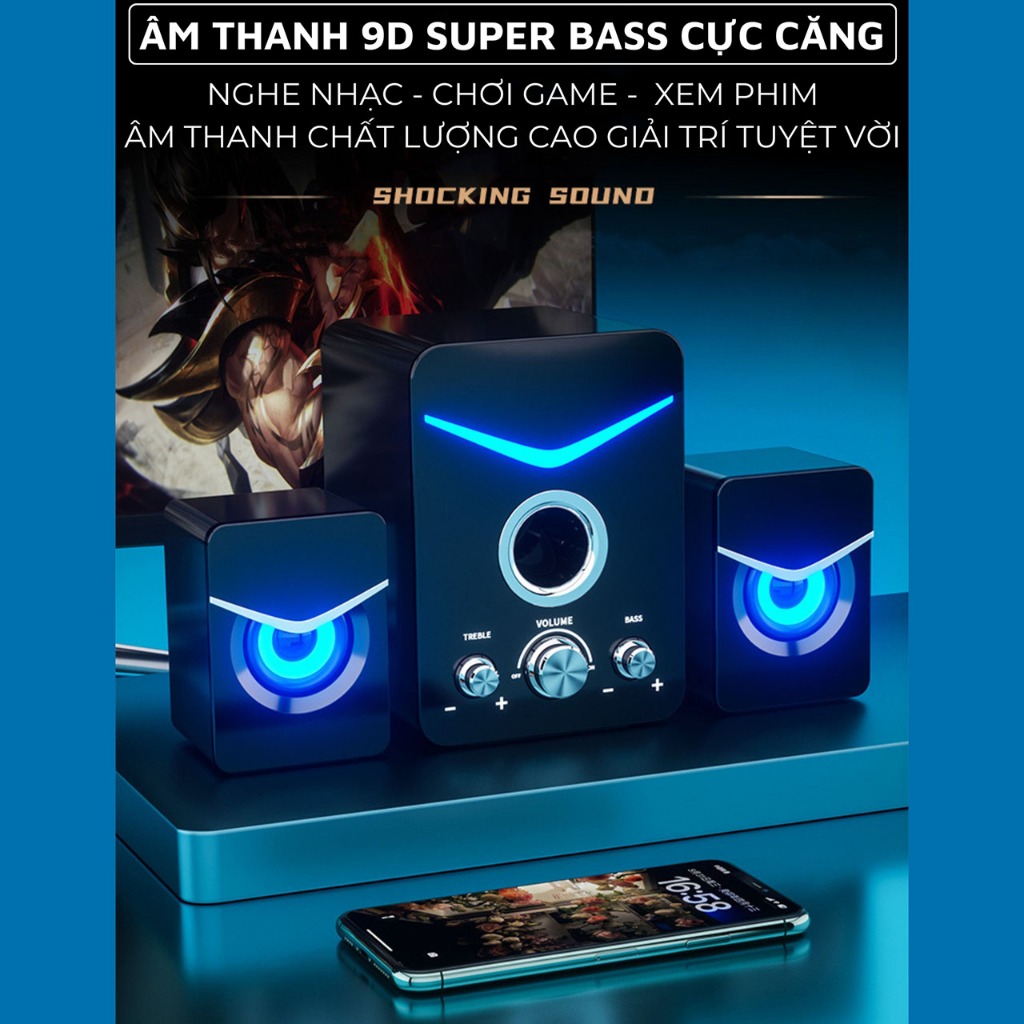 Loa Máy Tính Để Bàn Có Dây D221 - Loa Vi Tính Bluetooth CS20 Supper Bass Có LED Cao Cấp Cho PC, Laptop, Điện Thoại