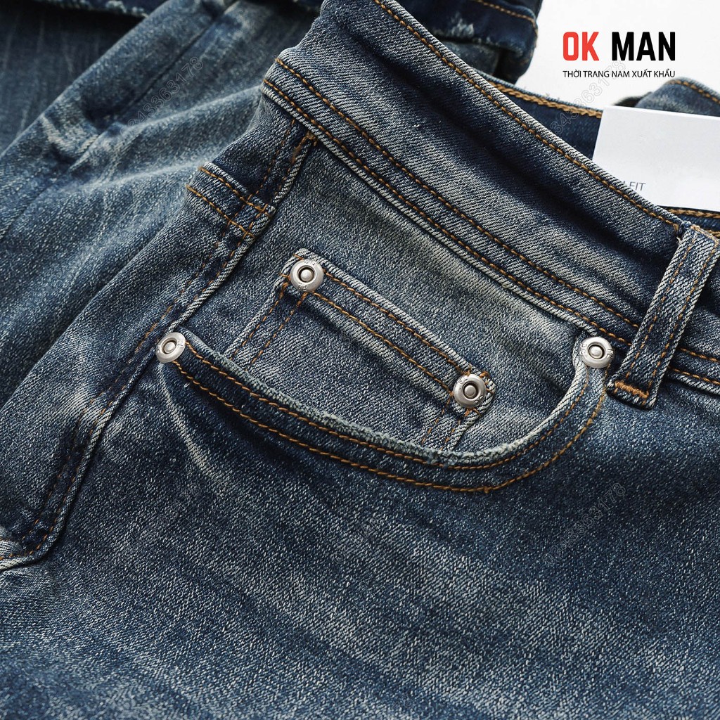 Quần jean nam slimfit OKMAN màu xanh dơ co giãn tốt 23689