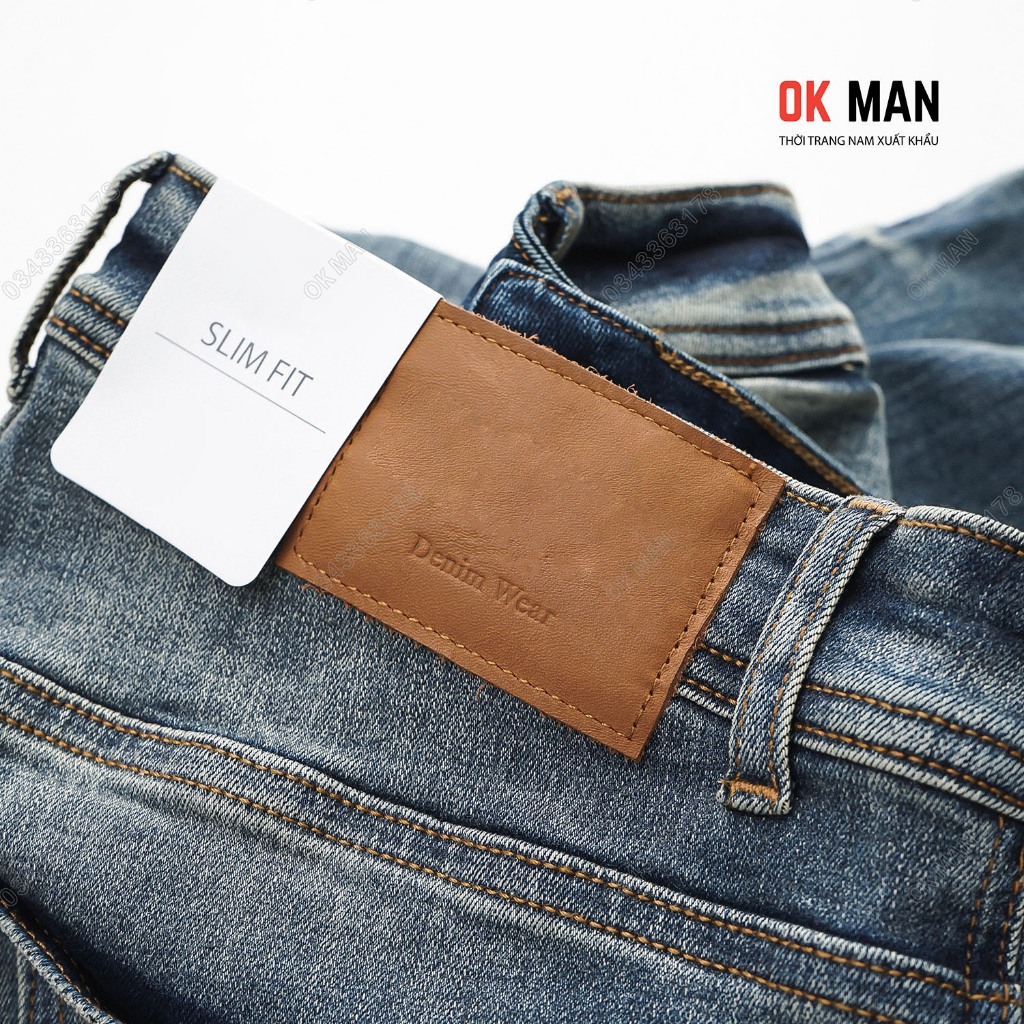 Quần jean nam slimfit OKMAN màu xanh dơ co giãn tốt 23689