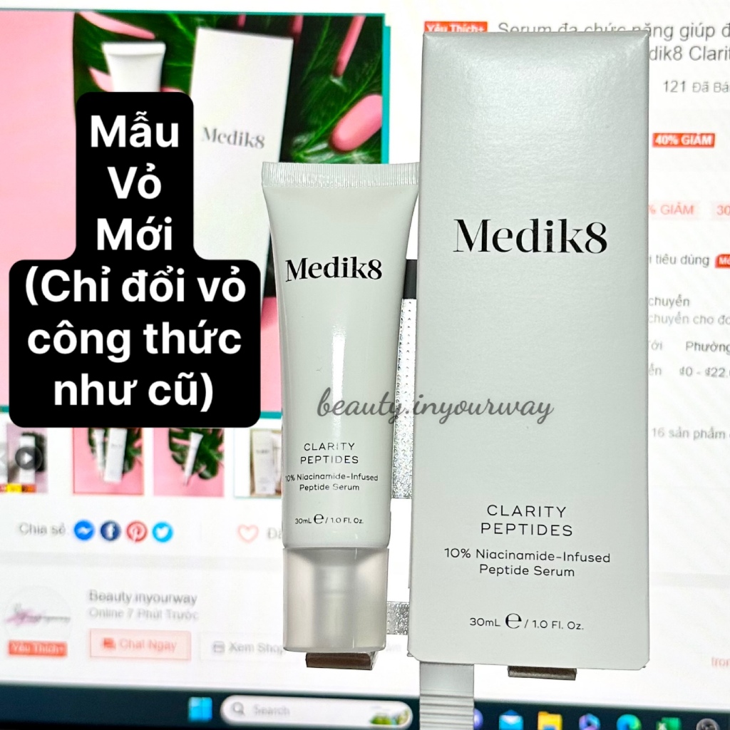 Serum đa chức năng giúp đều màu da, duy trì độ ẩm chống lão hóa và ngăn ngừa mụn Medik8 Clarity Peptides 10% Niacinamide