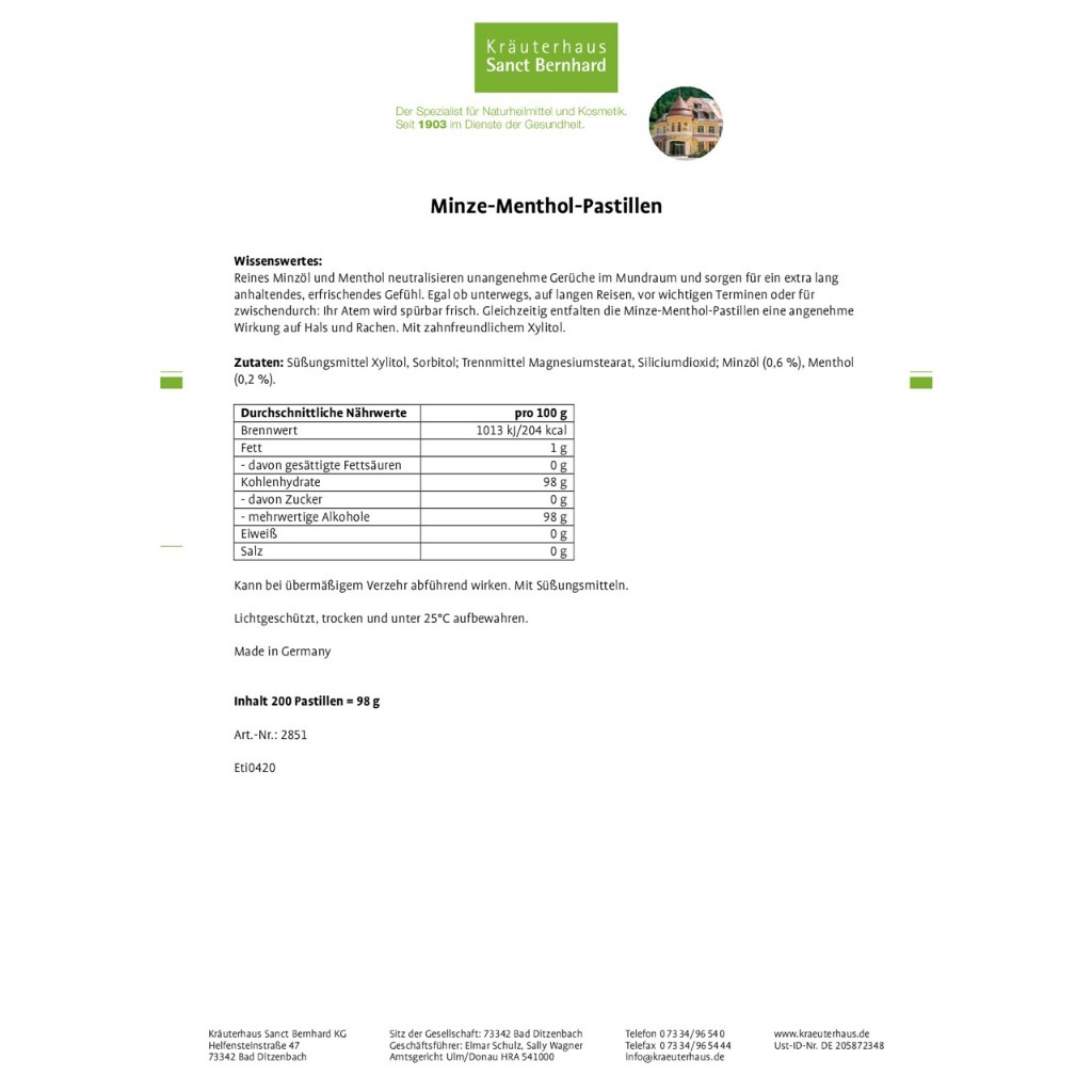 Kẹo ngậm ho, thông cổ, sạch họng thơm miệng Sanct Berhard Menthol hương bạc hà và khuynh diệp của Đức