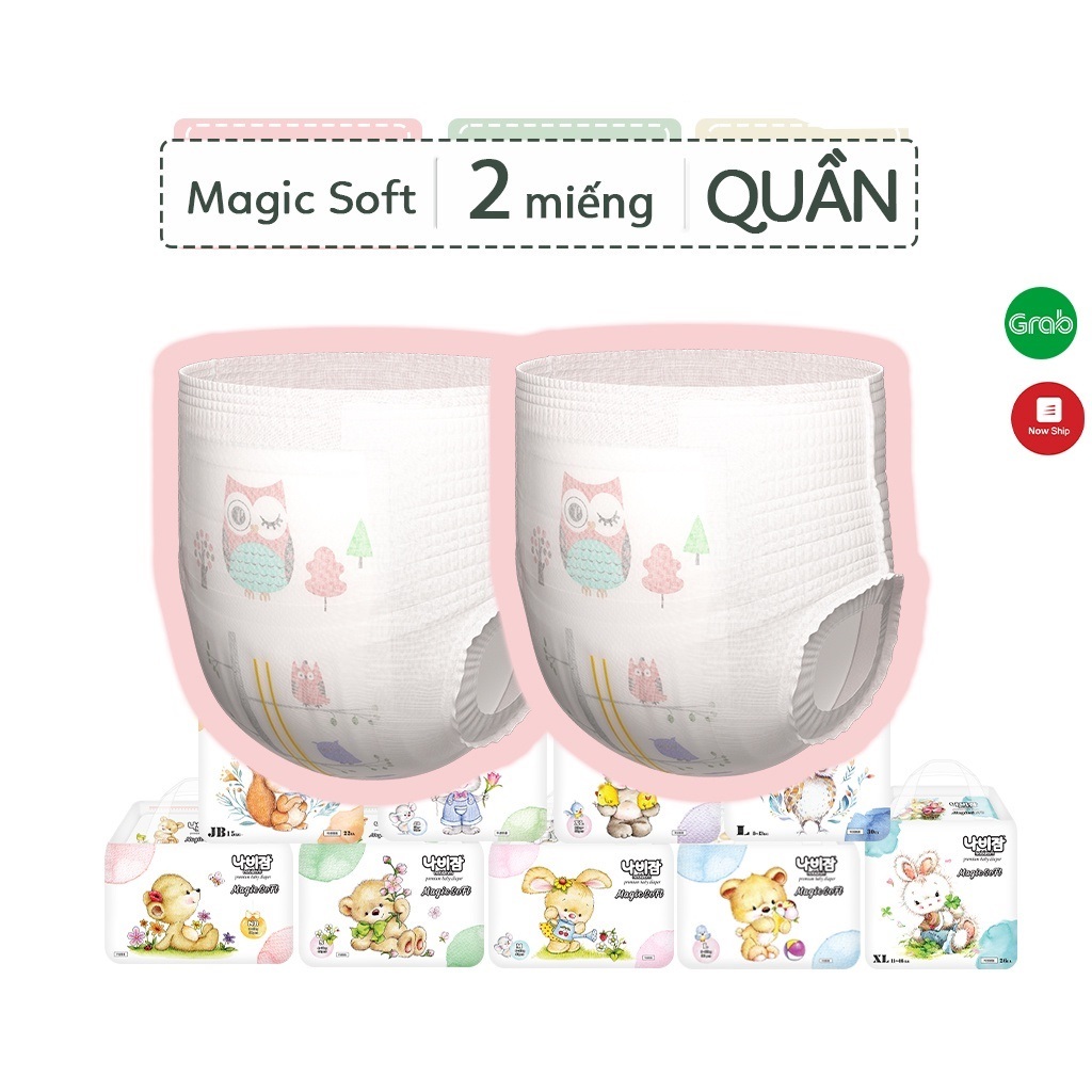 Set Dùng Thử 2 Miếng Tã/Bỉm Quần Nabizam Size L30/XL26/2XL22 Cho Bé Từ 8-20kg, Dòng Magic Soft Siêu Mềm Mỏng, Thấm Hút