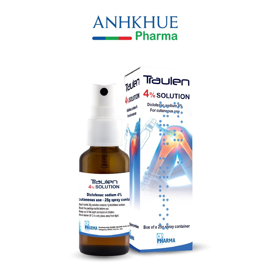 Chai xịt Traulen 4% Solution 25g giảm đau vai, đau cơ, đau khớp, bầm tím, bong gân, căng cơ
