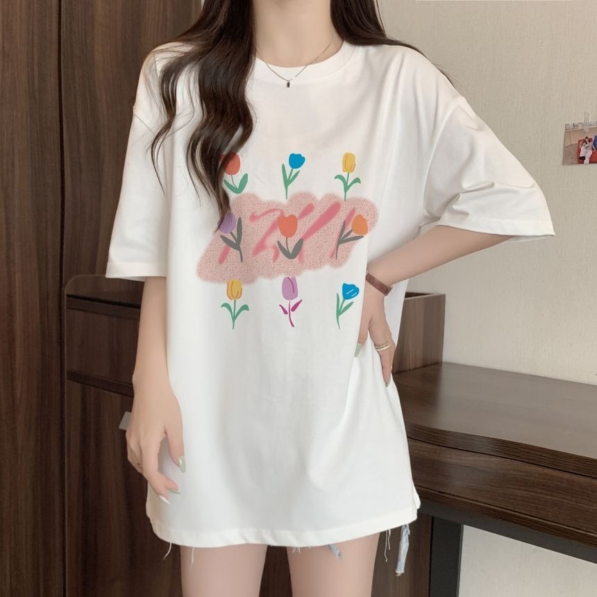 Áo thun tay lỡ form rộng unisex Tiger.86 in hình hoa B47