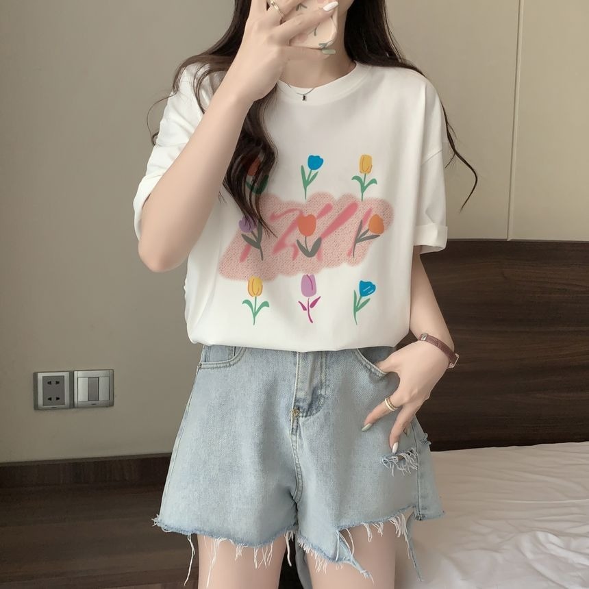 Áo thun tay lỡ form rộng unisex Tiger.86 in hình hoa B47