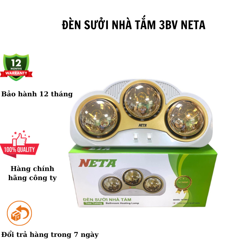 {HÀNG CHÍNH HÃNG}Đèn sưởi nhà tắm 3b vòm NETA , Dây chống giật chống cháy, bóng chống nổ- Đèn sưởi nhà tắm