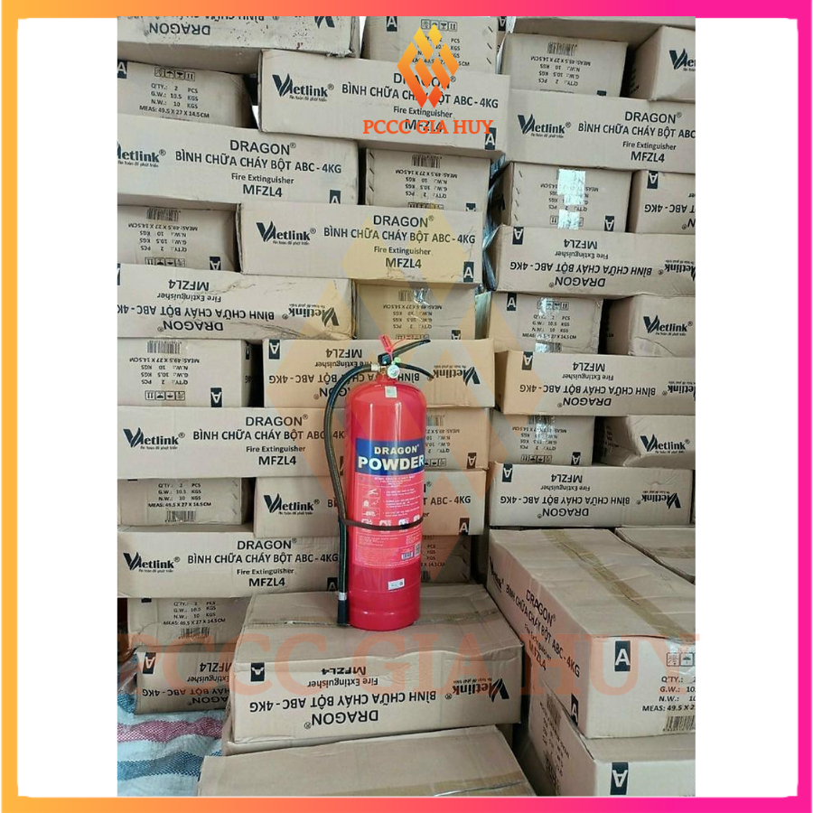 Bình Chữa Cháy, bình cứu hoả có tem kiểm định  bột ABC 4kg, chính hãng DRAGON