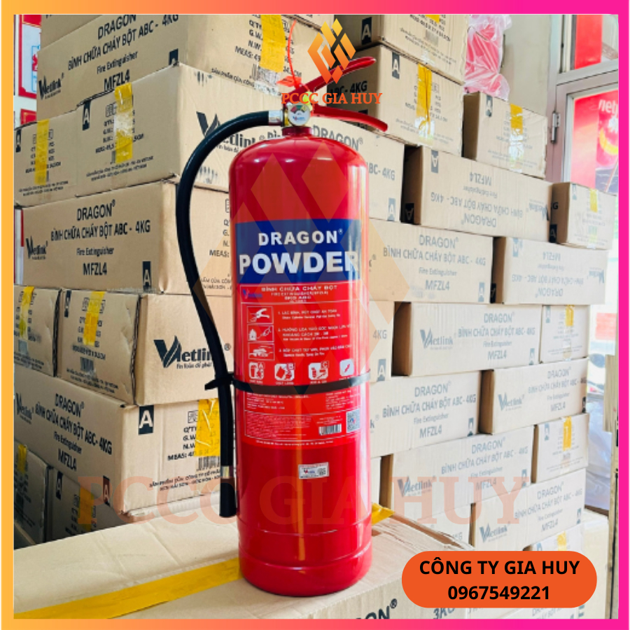 Bình Chữa Cháy, bình cứu hoả có tem kiểm định  bột ABC 4kg, chính hãng DRAGON