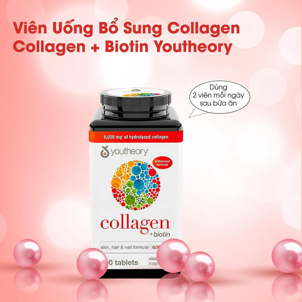 Viên uống bổ sung Collagen Kirkland Signature của Mỹ - Youtheory Collagen + Biotin 6000mg 390 Tablets