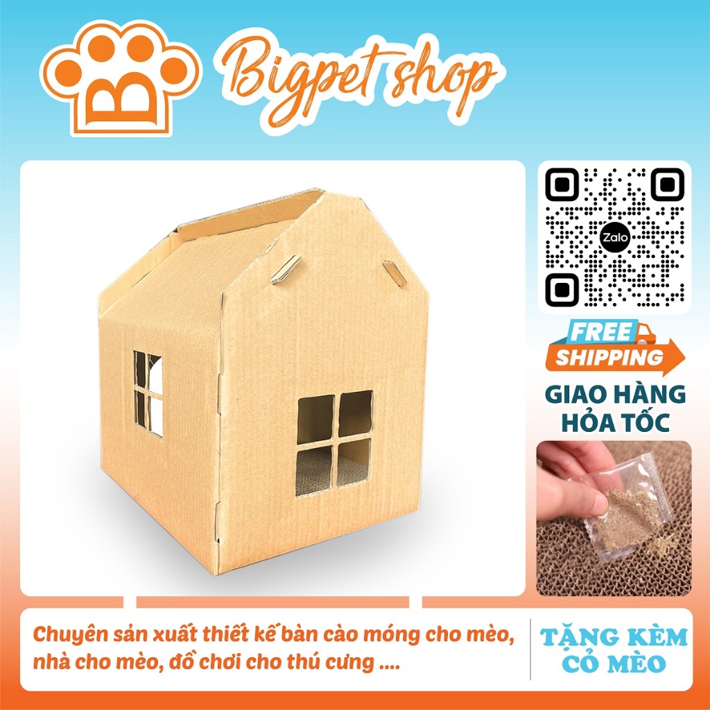 Nhà cho mèo bằng giấy carton, nhà lắp ráp bằng giấy cho thú cưng
