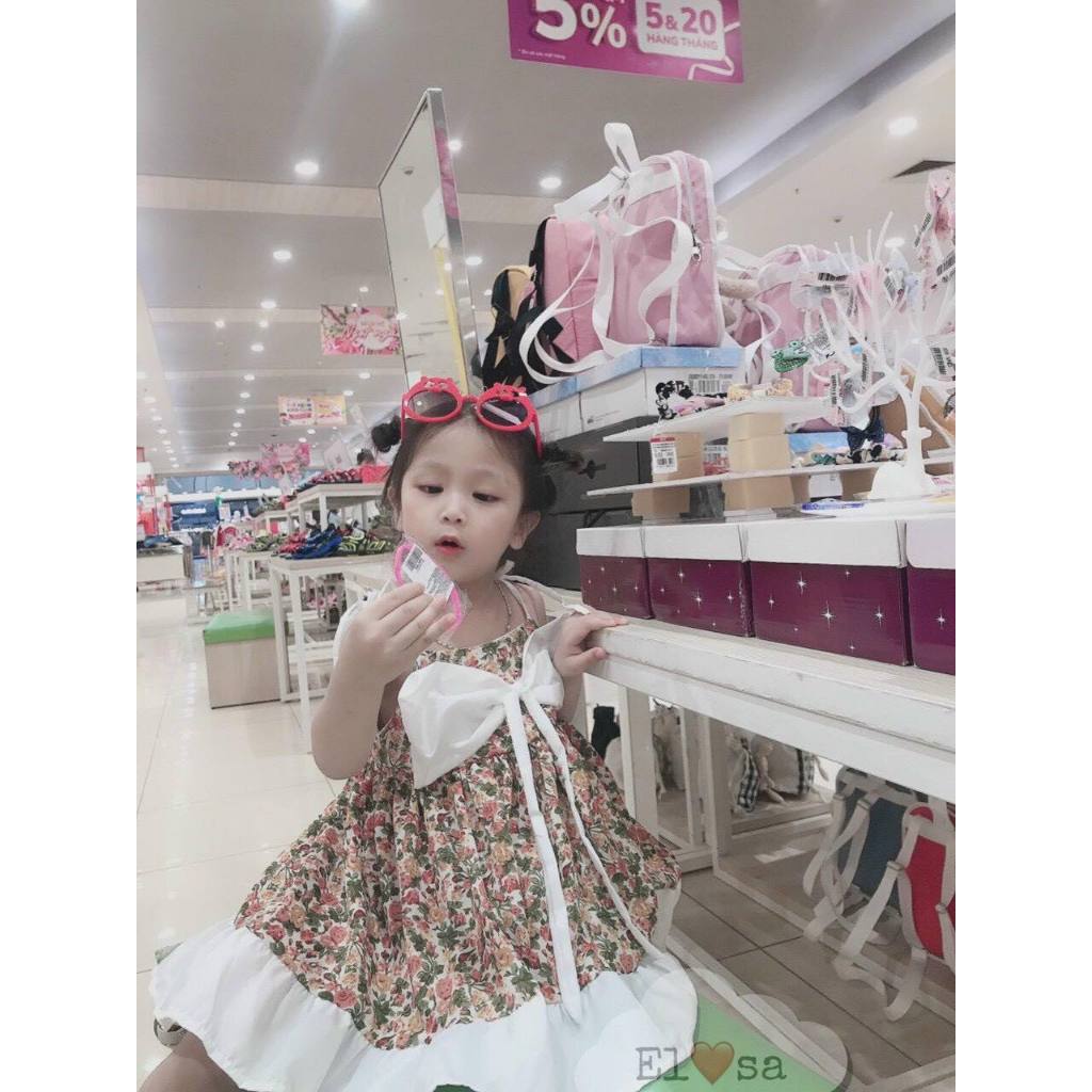 Váy Đầm Hoa Nhí Nơ Cho Bé Gái Xinh Xắn