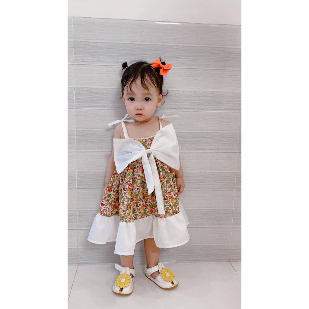 Váy Đầm Hoa Nhí Nơ Cho Bé Gái Xinh Xắn