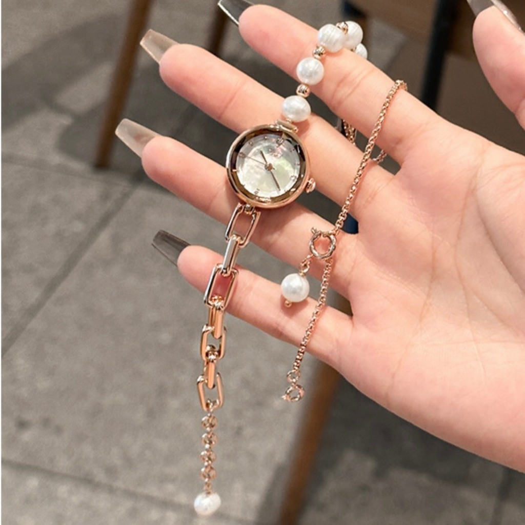 Đồng Hồ Nữ Thời Trang Chính Hãng Chống Nước Mặt Tròn Nhỏ Dây Hạt Châu SKHL 2609 - BH 6 tháng