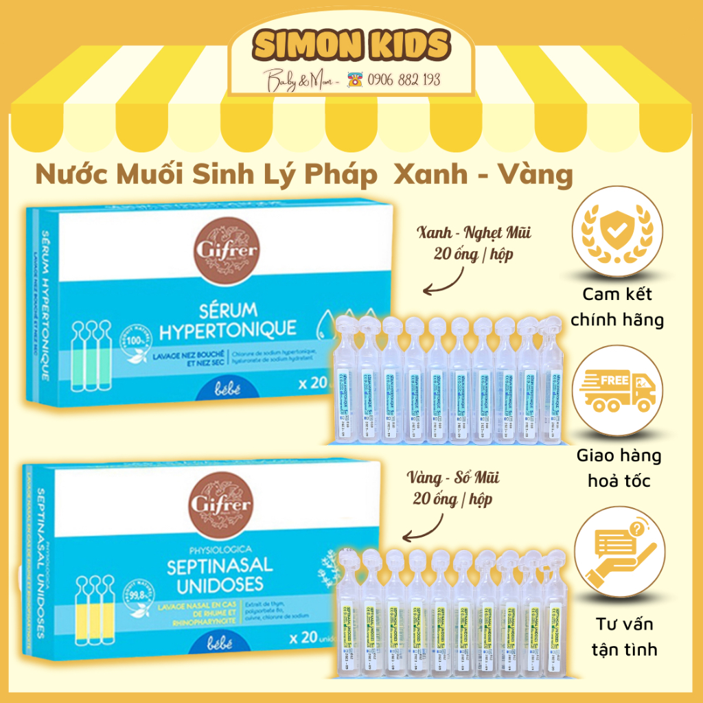 Nước Muối Sinh Lý Gifrer Pháp Tép Xanh/ Tép Vàng Vệ Sinh Mũi Hằng Ngày Cho Bé _ Tép 5ml