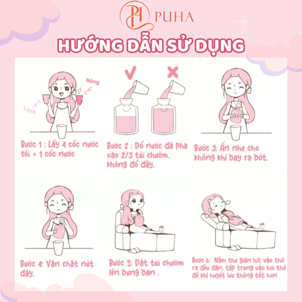 Túi chườm nóng bụng kinh PUHA, túi sưởi ấm bụng kinh - combo quà tặng bạn gái dịp giáng sinh, noel, sinh nhật người yêu