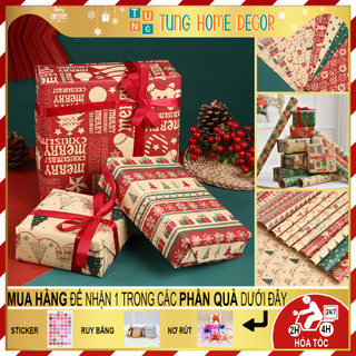  Giấy gói quà giáng sinh noel dày chất liệu kraft phong cách vintage 