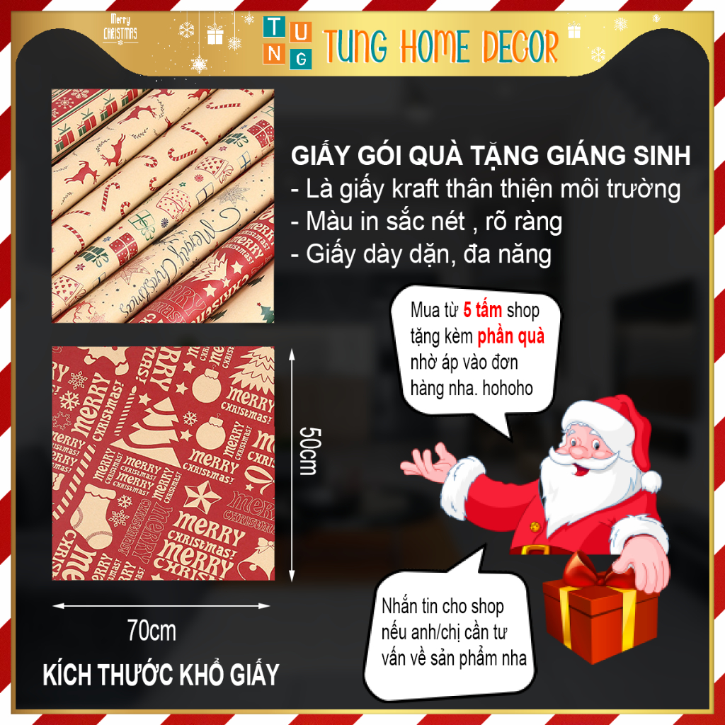 Giấy gói quà giáng sinh noel dày chất liệu kraft phong cách vintage
