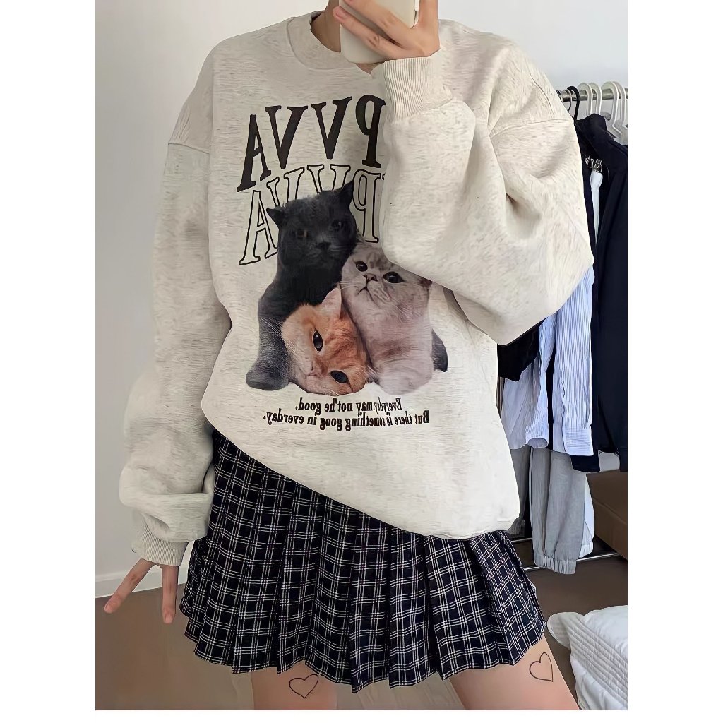 Áo Nữ, Áo Nỉ Mèo Nam Nữ Chất Nỉ Ngoại Unisex Form Rộng