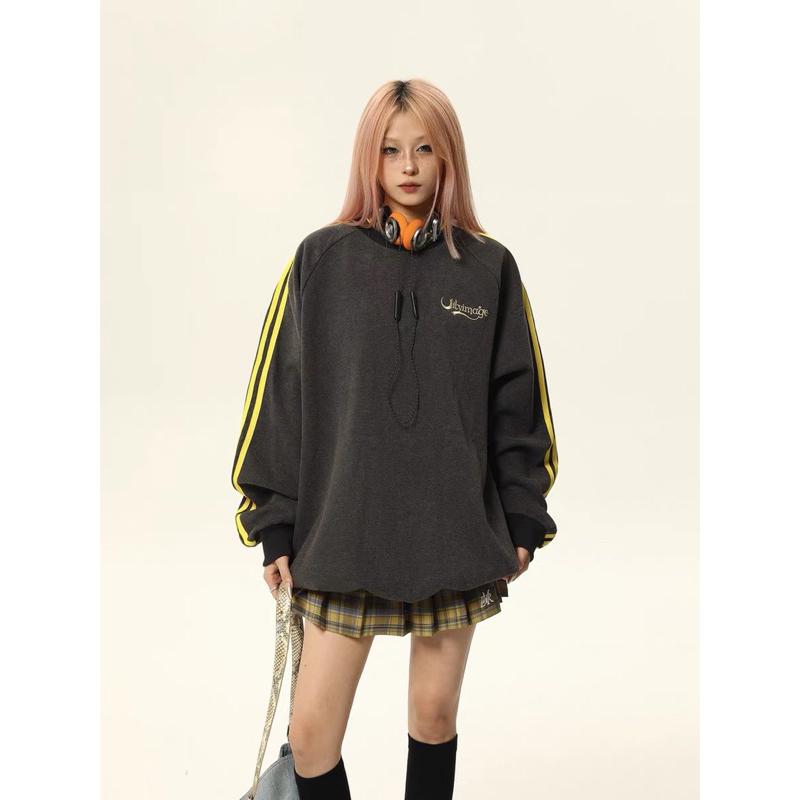 Áo thun Blockcore Jitly thời trang nam nữ hoạ tiết kẻ sọc chất cotton lót nhung dày dặn Áo sweater 2023