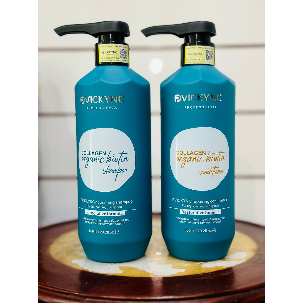 Cặp Dầu Gội Xả Collagen Organic Biotin Pvickync 600ml