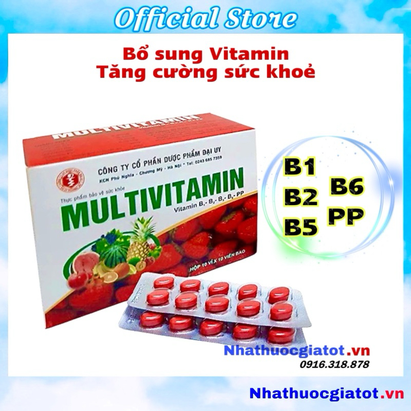 Multivitamin Đại Uy Giúp Bổ Sung Vitamin B1, B2, B5, B6, PP, Tăng Cường Bồi Bổ Sức Khỏe - Hộp 100 Viên