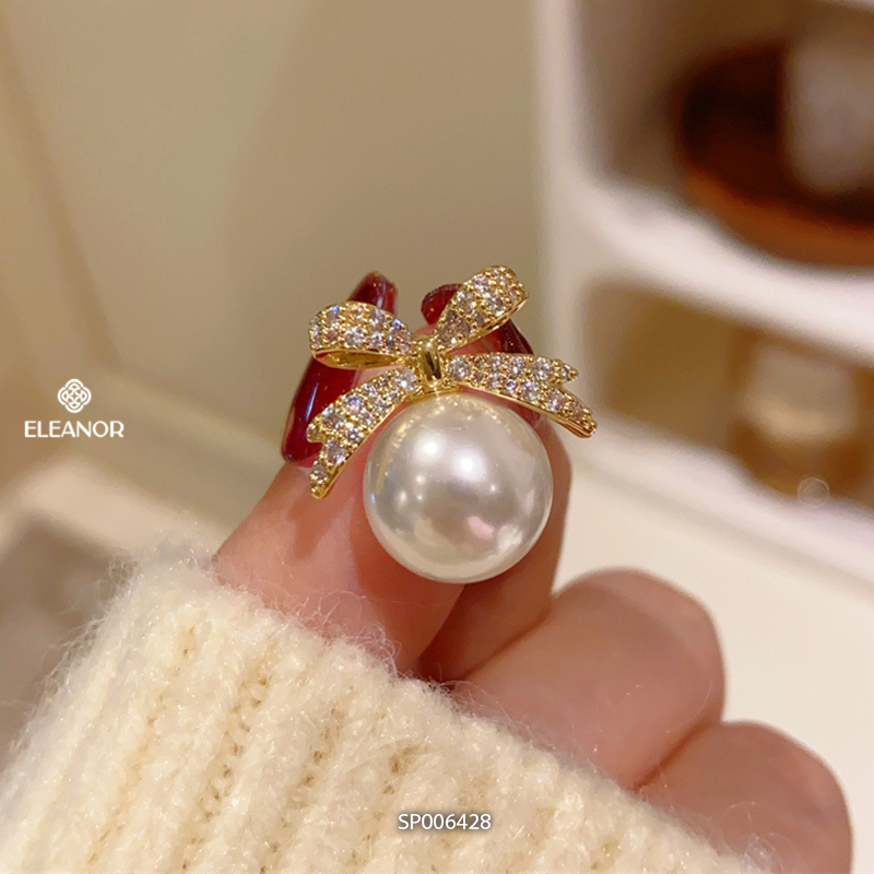 Bông tai nữ chuôi bạc 925 Eleanor Accessories hình nơ đính đá ngọc trai nhân tạo phụ kiện trang sức cô dâu 6428