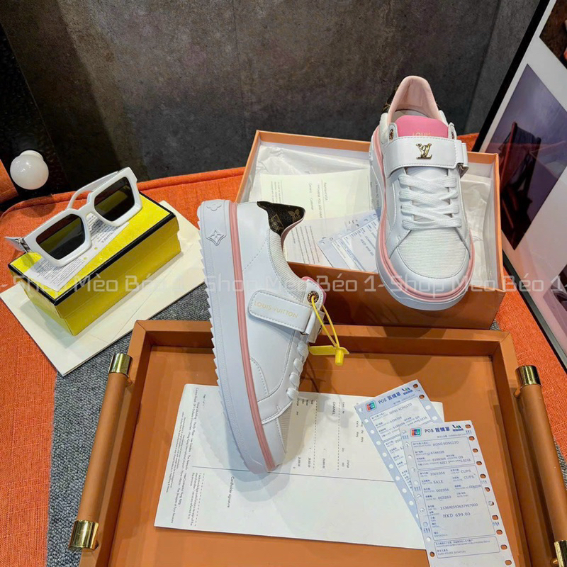 Giày thể thao lv trắng viền hồng gót pha fullbox