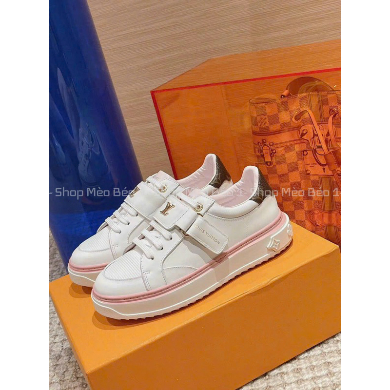 Giày thể thao lv trắng viền hồng gót pha fullbox